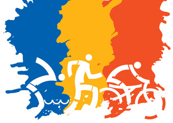 vector, water, spatter, spill, iron man, extreme, strong, triathlete



Three Triathlon Racers, baner background.
Expressive drawing of Three triathlon athletes on  grunge background.Vector available.