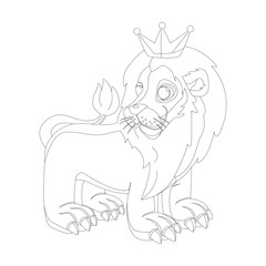 Cute lion drawing with a crown on his head. linear vector