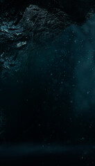 Dark empty natural marine dramatic scene. The depth of the seabed, dark water, gloomy water background. 3D illustration. 