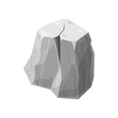 One gray granite stone, rock or boulder isolated on white background. Cartoon flat illustration. Great for Ui game design. Element of nature, mountains, caves. Mineral and cobble vector clip art