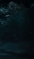 Dark empty natural marine dramatic scene. The depth of the seabed, dark water, gloomy water background. 3D illustration. 