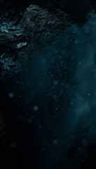 Dark empty natural marine dramatic scene. The depth of the seabed, dark water, gloomy water background. 3D illustration. 