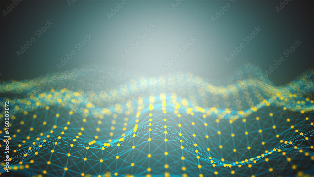 Poster waves of digital analysis of data sets with 3d render visualization. futuristic observation of fluct