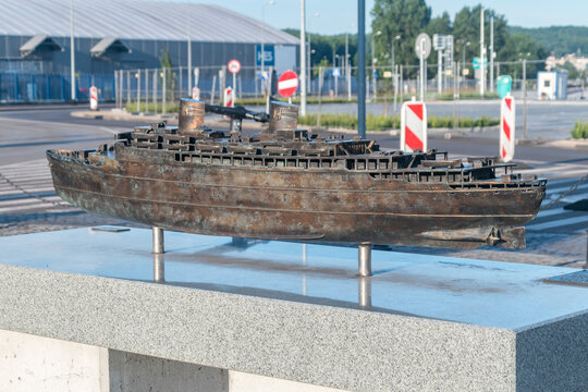 Gdynia, Poland - August 1, 2021: Scale model of Legendary Polish passenger transatlantic ship MS Batory.