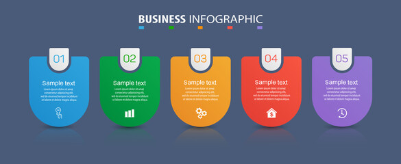 Business infographic template with 5 options. Can be used for workflow layout, diagram, annual report, web design