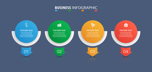 Business infographic design template with 4 options, steps or processes. Can be used for workflow layout, diagram, annual report, web design