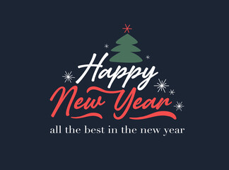 Fototapeta premium Hand sketched Happy New Year card, badge, icon typography. Lettering Happy New Year for Christmas, New Year greeting card, invitation template, banner, poster. Vector EPS10