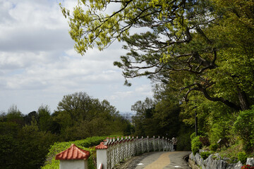 Fototapeta premium 행주산성에서 바라보이는 한강풍경과 정원이 있습니다.