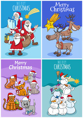 greeting cards set with cartoon characters on Christmas time