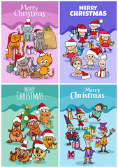 greeting cards set with cartoon Christmas characters