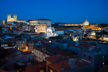 Fototapeta na wymiar Famous view of Porto by night, Portugal, Europe