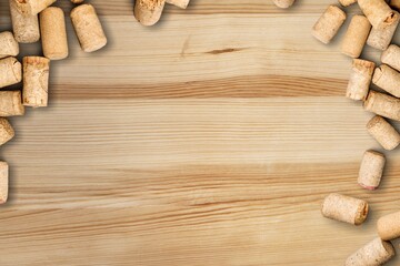Wine classic wooden corks on the desk
