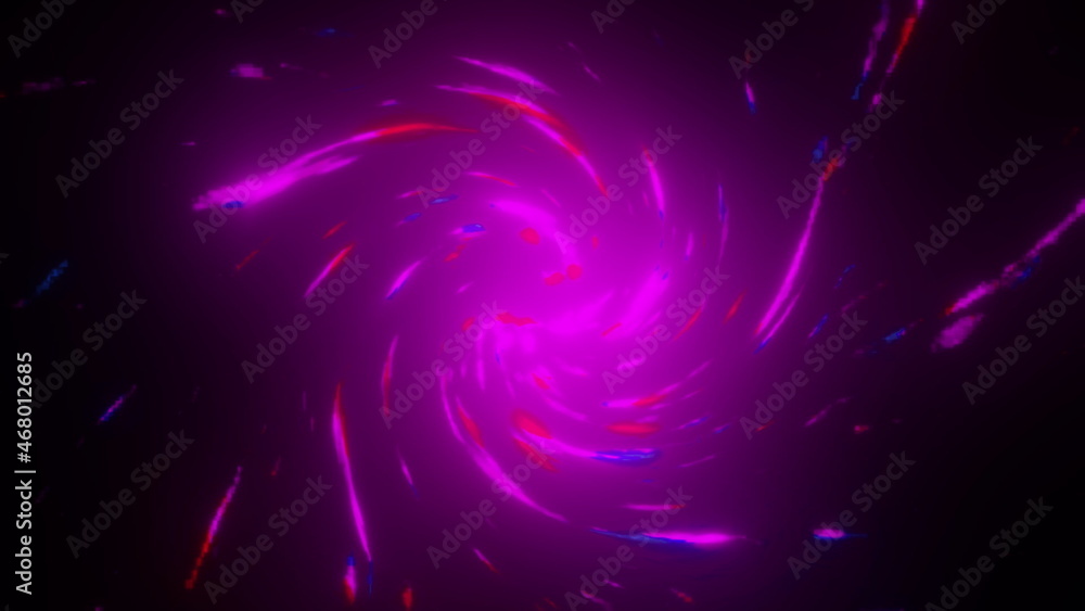 Poster neon 3d render spiral moving in space. futuristic whirlpool in dark sky. magical bright powerful fla