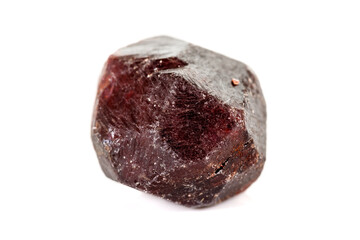 macro mineral stone  Garnet, on a white background