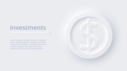 Neumorphic coin. Money. Creative concept for business investment.