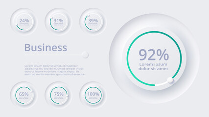 Neumorphic circle diagram of percent infographics. Creative concept for infographics. Template for the diagram.