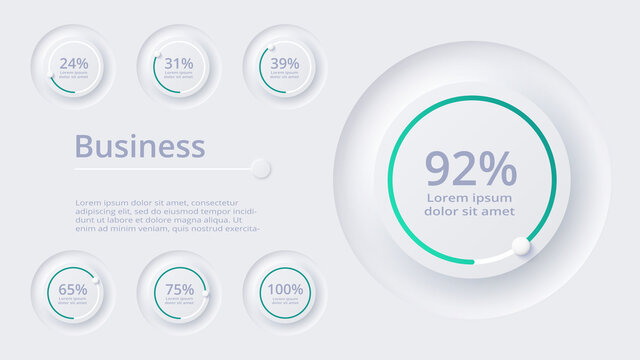 Neumorphic circle diagram of percent infographics. Creative concept for infographics. Template for the diagram.