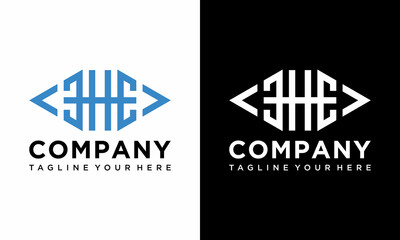 letter EHE logo design vector template on a black and white background.
