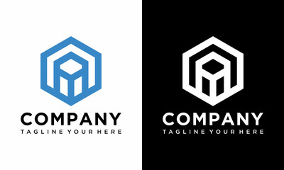 Abstract hexagon logo vector. Cube logo. Creative geometric logo design concept.on a black and white background.