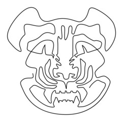 Tiger face mask. Chinese horoscope. Continuous line drawing. Vector illustration. Isolated on white background