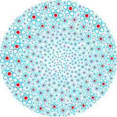Virus atom icon rotation round mosaic. Virus atom items are united into globula cycle mosaic structure. Abstraction round cluster mosaic created from regular virus atom symbols.