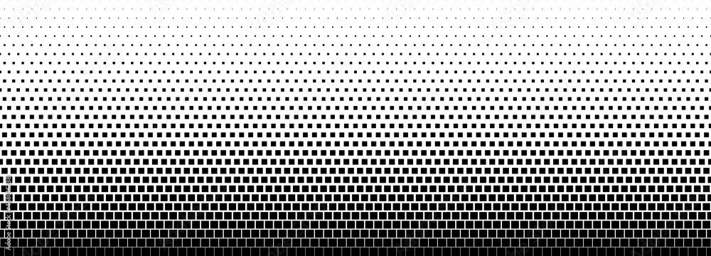 Poster Halftone wave. Seamless pattern. Abstract background. Texture of black squares. Monochrome gradient background. Vector illustration.