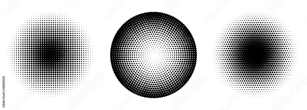 Poster set of halftone circles. abstract dotted background. texture of black dots. monochrome gradient back