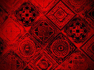 Pattern from various tiles in red tones.