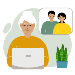 Family remote video conferencing or conference calling. Parents communicate with children via video call.