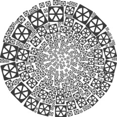 Pizza box icon twirl round mosaic. Pizza box signs are organized into round twist mosaic structure. Abstract round globula collage done from regular pizza box items.