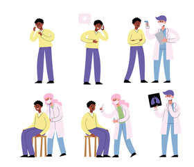 Vector set of patient have medical checkup for covid-19