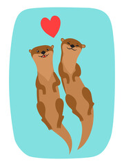 Vector card with cartoon otter couple for Valentines Day. - 468018252
