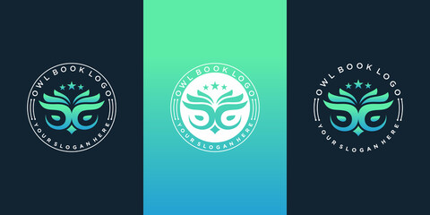 Set of owl book logo designs with modern emblem and luxury gradient colour style Premium vecto