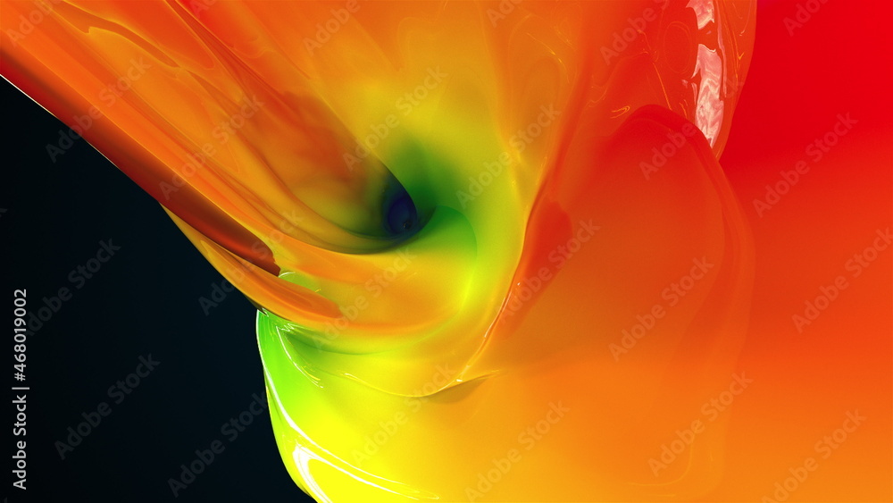 Poster spiral 3d render surface of abstract waves in space. pure colorful swirl with glass curved textures 