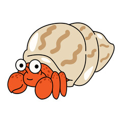 Vector illustration of little cute hermit crab in cartoon style