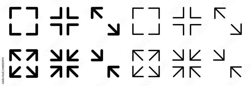 Poster full screen icons set vector.full screen icon set. maximize and minimize. video size. screen size.fu