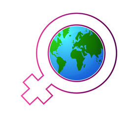 world icon inside female symbol symbol for women's day. International womens day concept. editable vector.