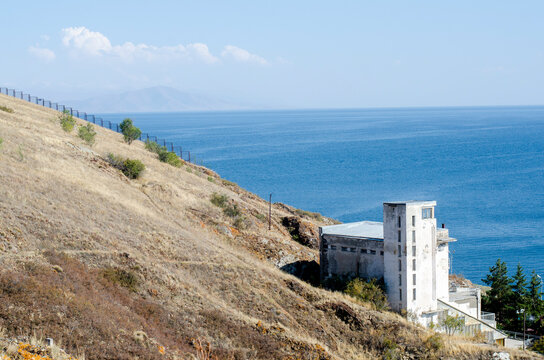House on the seaside. Lake Sevan in Armenia. Summer.