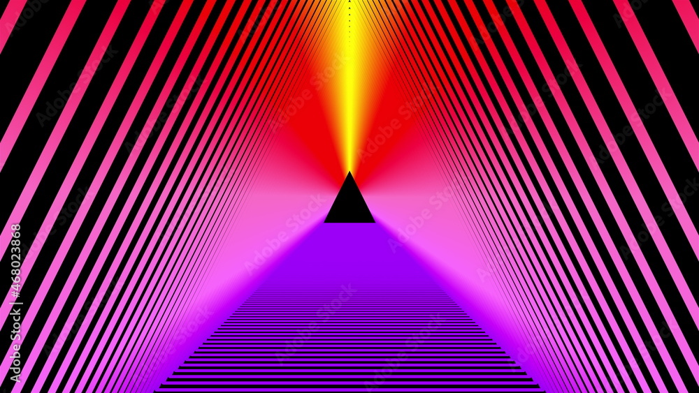 Poster glowing lines with 3d render of futuristic linear design. corridor is portal permeated with energy f