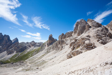 Dolomites landscape, trekking path to Passo Principe refuge