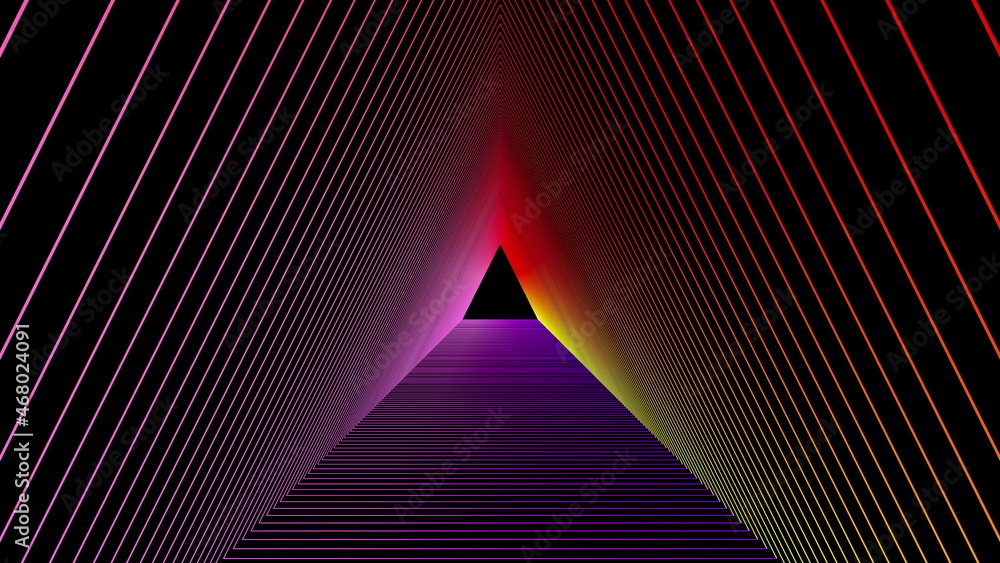 Poster glowing lines with 3d render of futuristic linear design. corridor is portal permeated with energy f