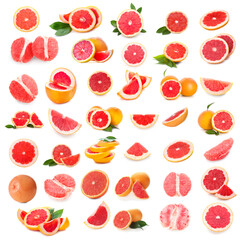 Set of fresh grapefruits on white background