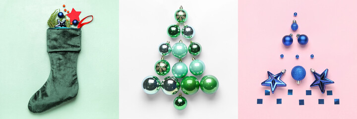 Beautiful Christmas collage on color background