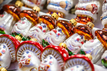 Fototapeta na wymiar merry christmas, cute festive decoration close up, beautiful toys for new year.Glass Christmas balls for the Christmas market.