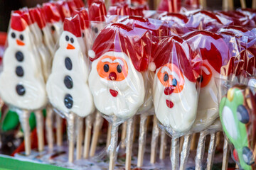 merry christmas, cute festive decoration close up, beautiful toys for new year.Glass Christmas balls for the Christmas market.