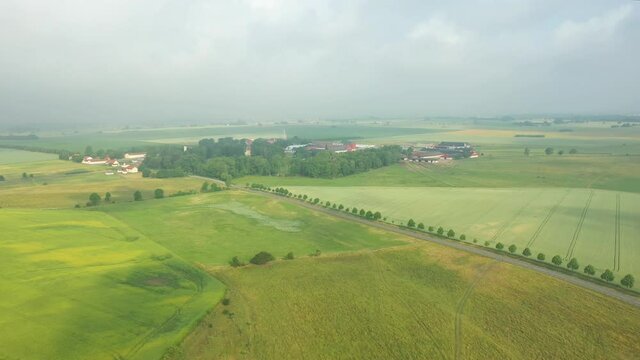 Aerial flying over landscape in Osterlen, southern Sweden