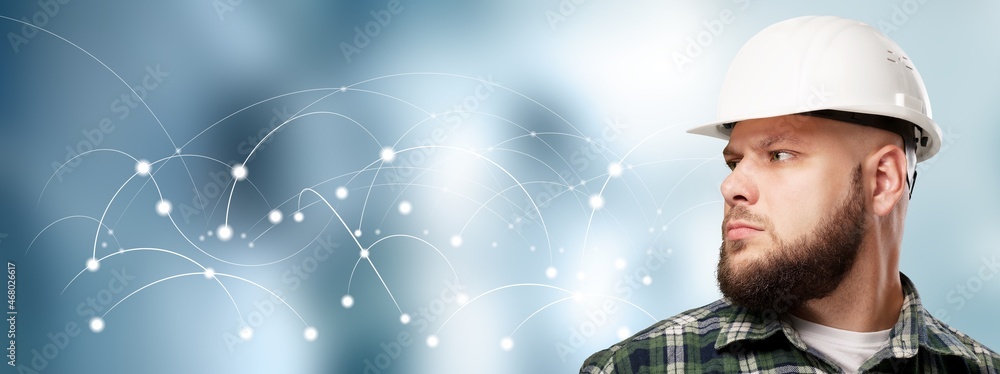 Aufkleber digital world smart city, engineer working with digital technology on a background