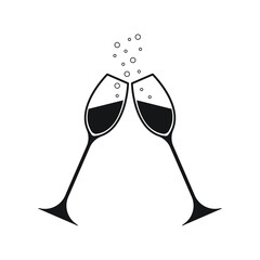 Sparkling wine toast glasses celebration icons.