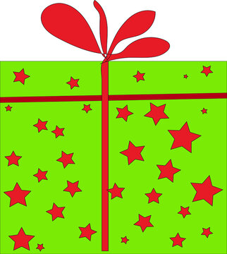 caja de regalo navideña color verde. estrellas y moño rojo, caja de regalo, icono, folleto sitio web redes sociales