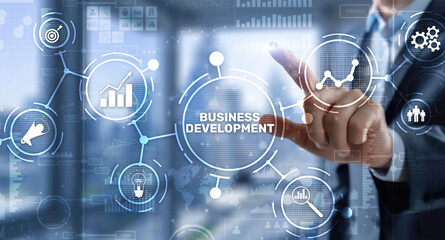 Business Development Planning. Inscription on 3D the virtual screen